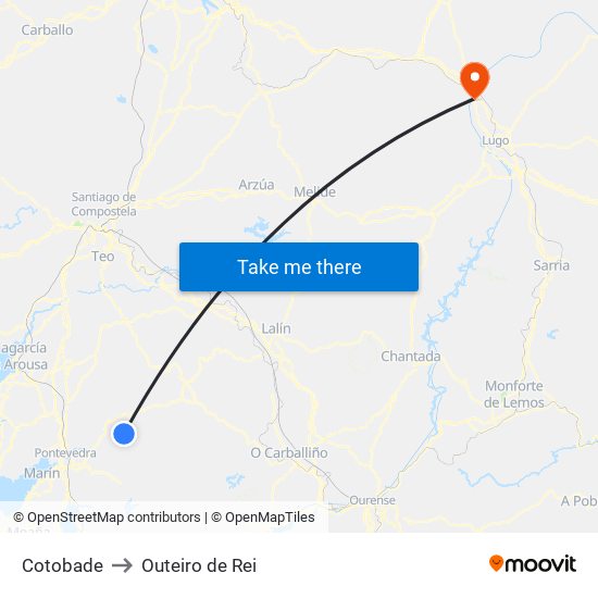 Cotobade to Outeiro de Rei map