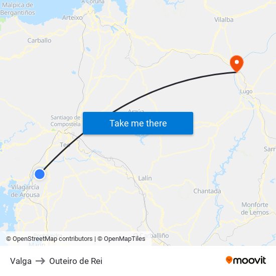 Valga to Outeiro de Rei map