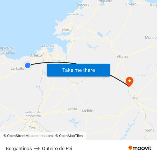 Bergantiños to Outeiro de Rei map