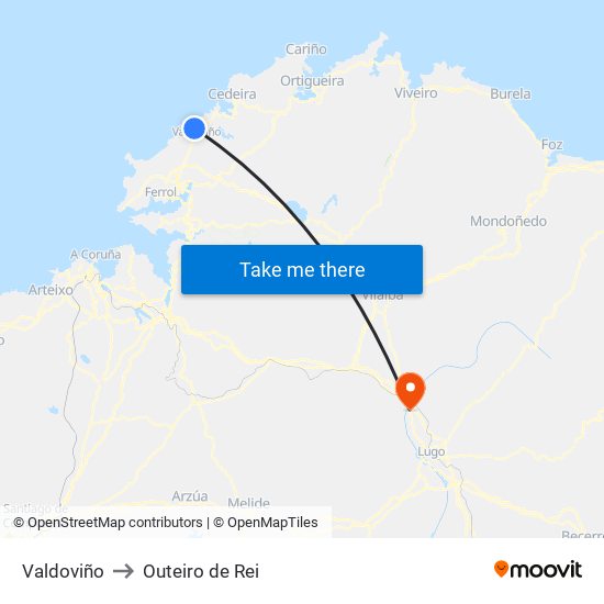 Valdoviño to Outeiro de Rei map