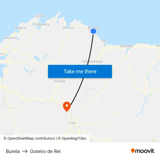 Burela to Outeiro de Rei map