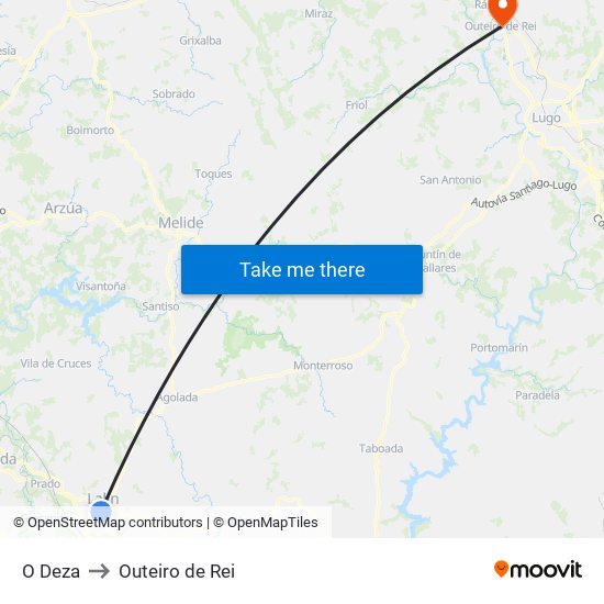 O Deza to Outeiro de Rei map