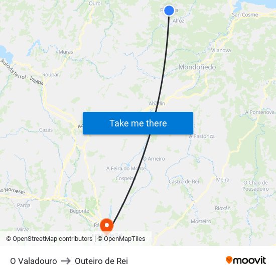 O Valadouro to Outeiro de Rei map