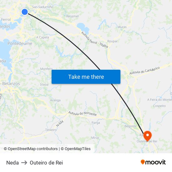 Neda to Outeiro de Rei map