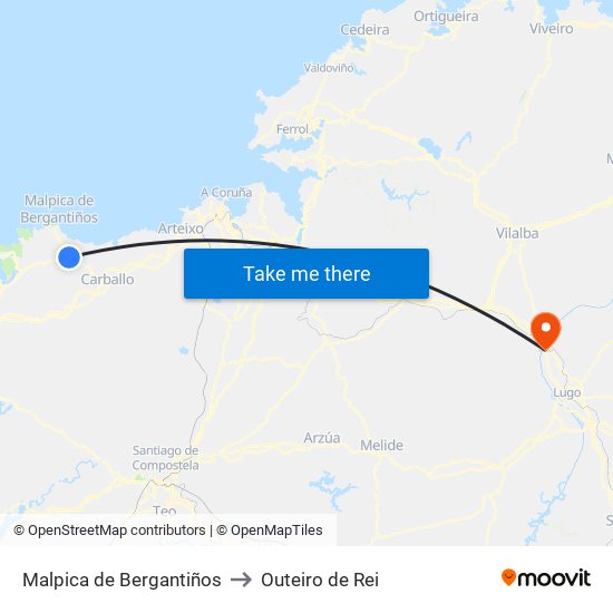 Malpica de Bergantiños to Outeiro de Rei map