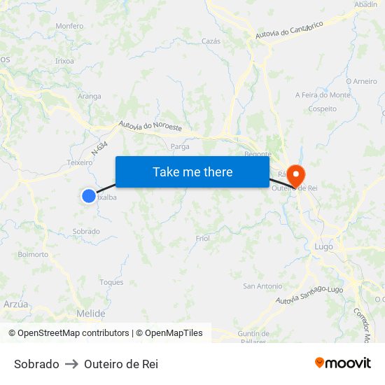 Sobrado to Outeiro de Rei map