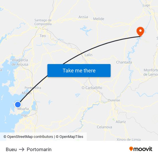 Bueu to Portomarín map