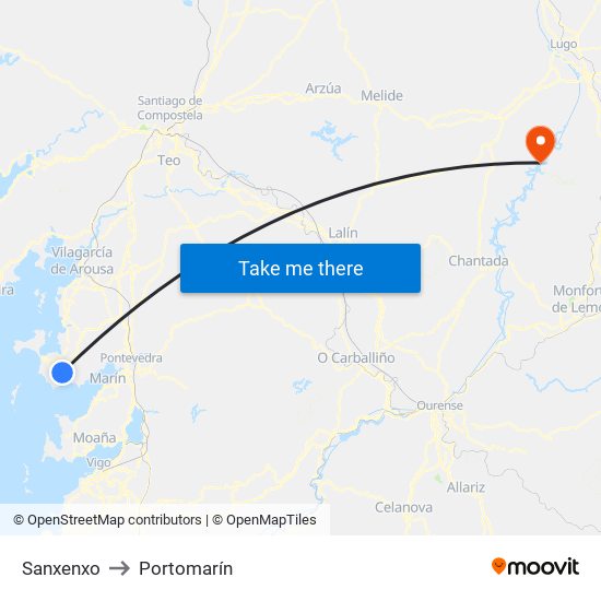 Sanxenxo to Portomarín map