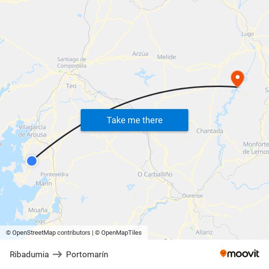 Ribadumia to Portomarín map