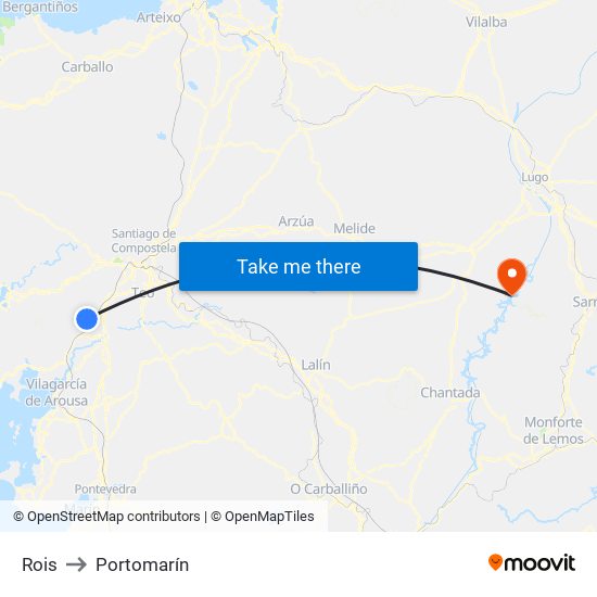 Rois to Portomarín map
