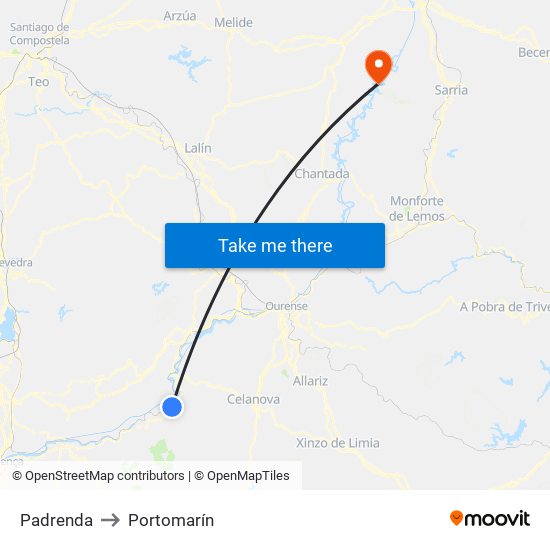 Padrenda to Portomarín map