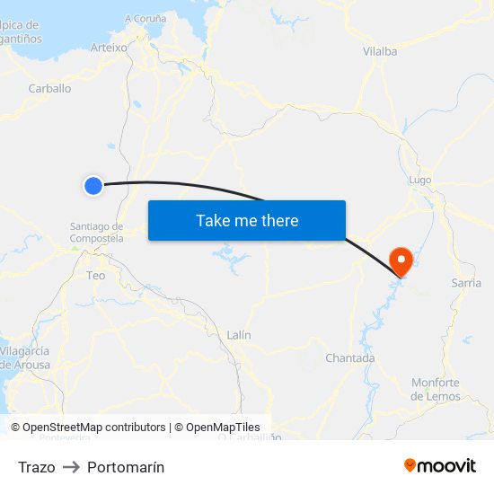 Trazo to Portomarín map