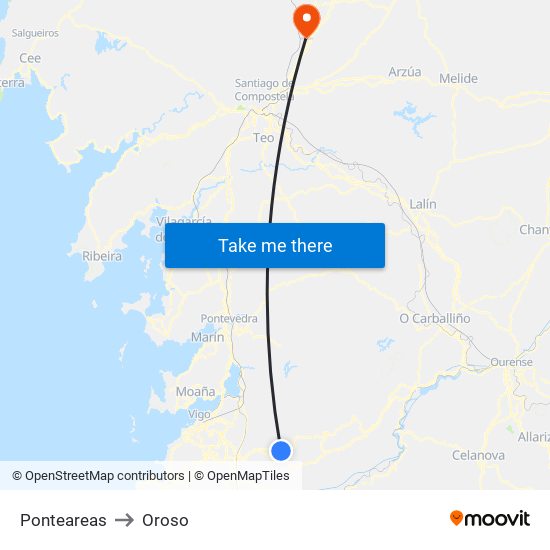 Ponteareas to Oroso map