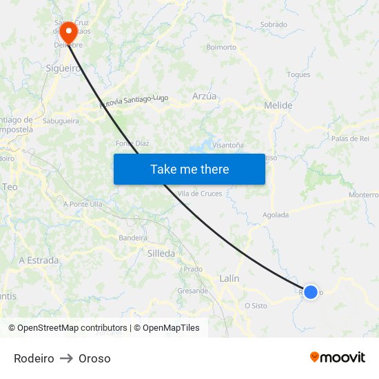 Rodeiro to Oroso map