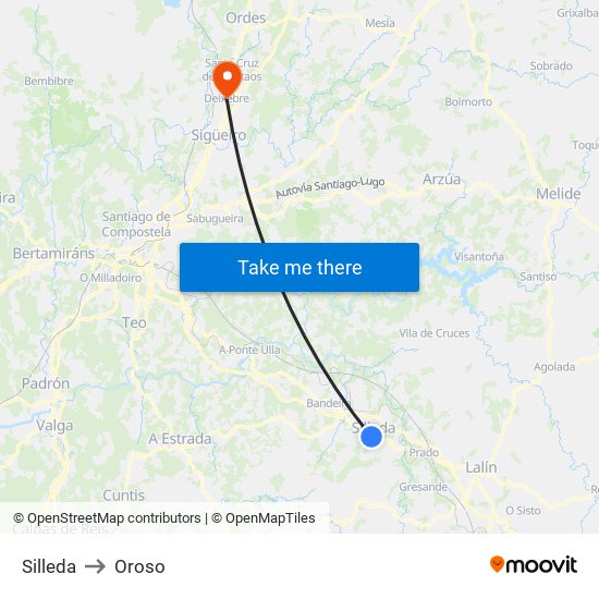Silleda to Oroso map