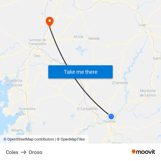 Coles to Oroso map