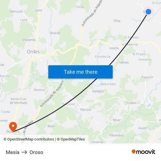 Mesía to Oroso map