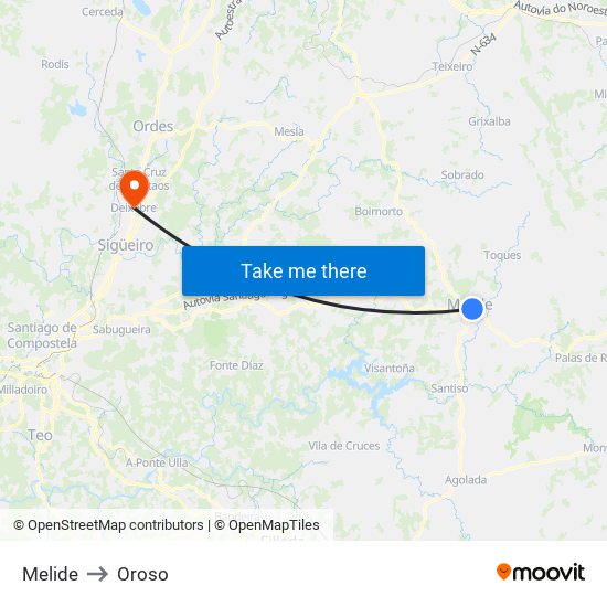 Melide to Oroso map