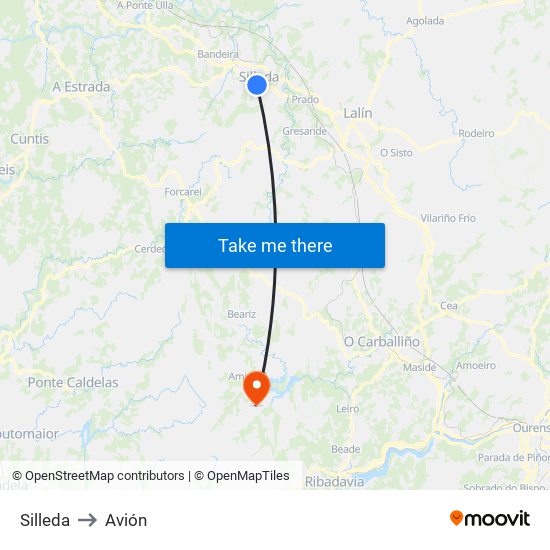 Silleda to Avión map