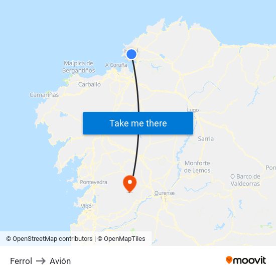 Ferrol to Avión map