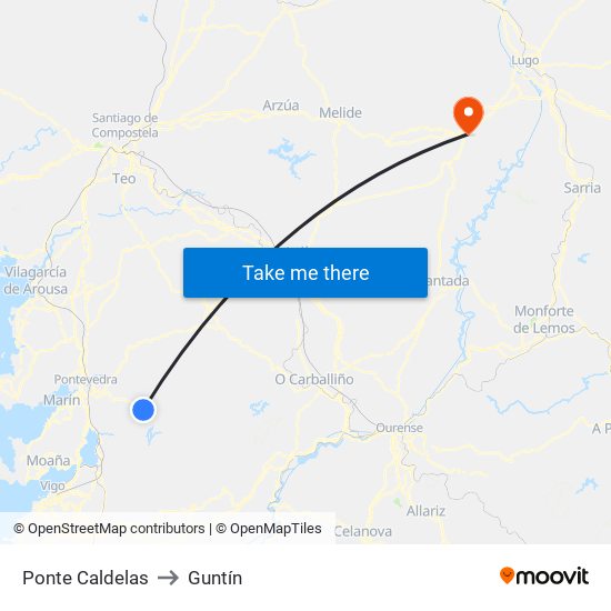 Ponte Caldelas to Guntín map