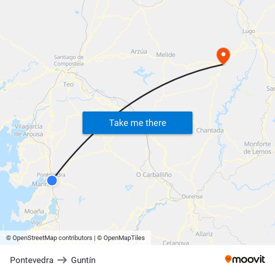 Pontevedra to Guntín map