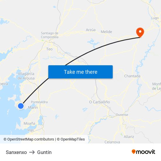 Sanxenxo to Guntín map