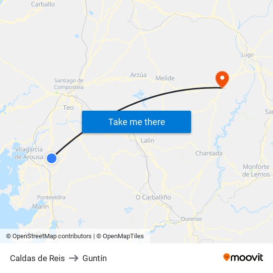 Caldas de Reis to Guntín map