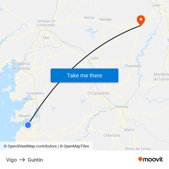 Vigo to Guntín map