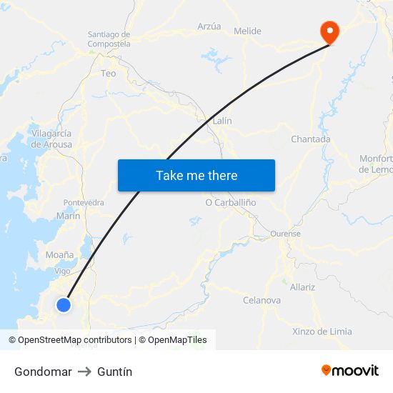 Gondomar to Guntín map