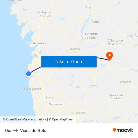 Oia to Viana do Bolo map