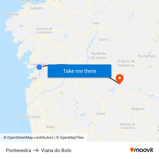 Pontevedra to Viana do Bolo map