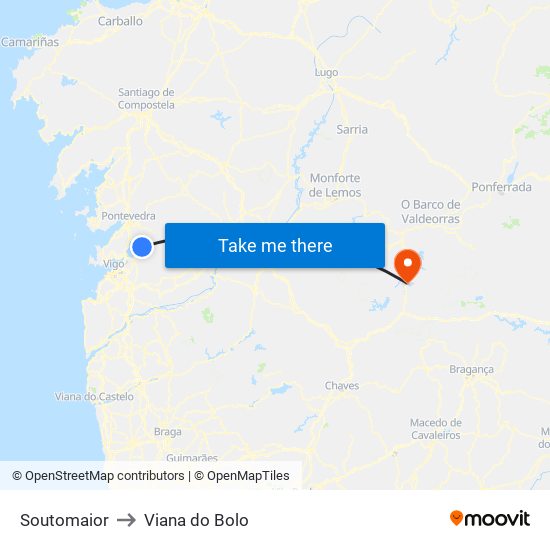 Soutomaior to Viana do Bolo map