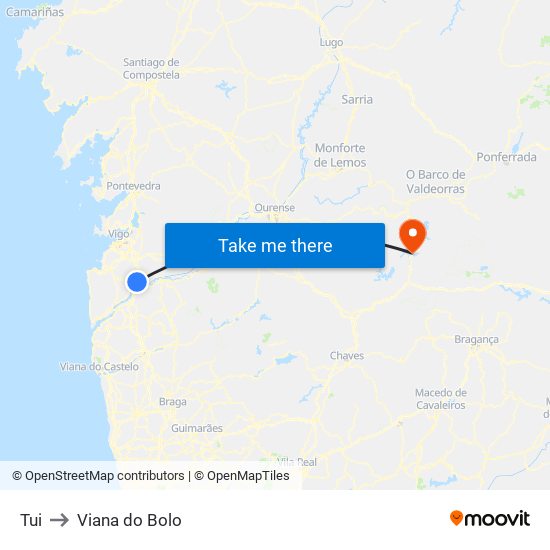 Tui to Viana do Bolo map