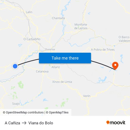 A Cañiza to Viana do Bolo map