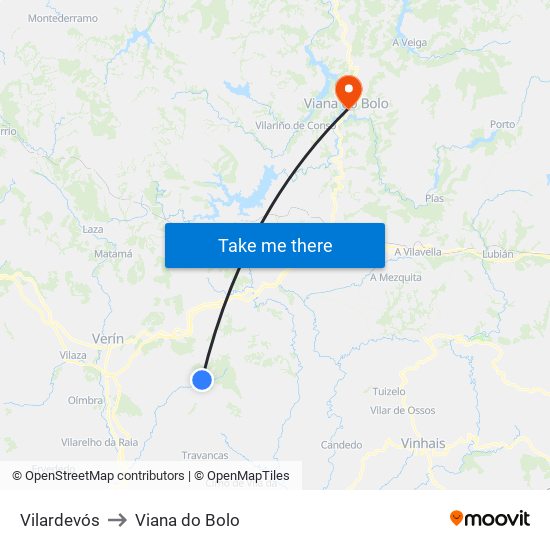 Vilardevós to Viana do Bolo map