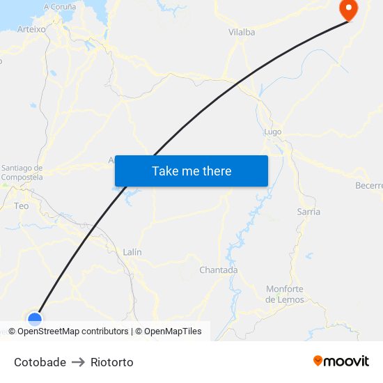 Cotobade to Riotorto map