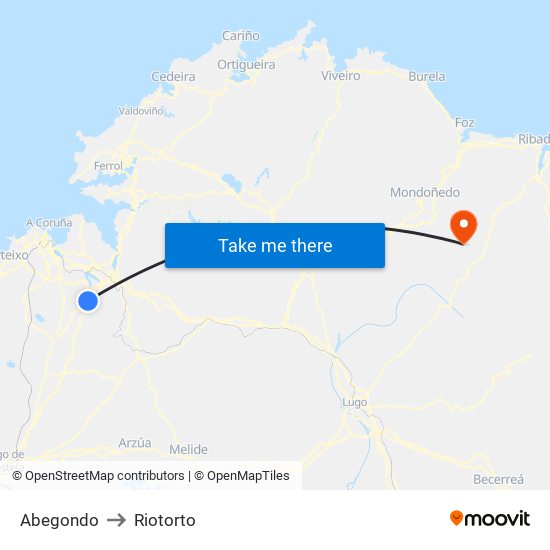 Abegondo to Riotorto map