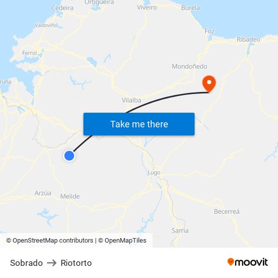 Sobrado to Riotorto map