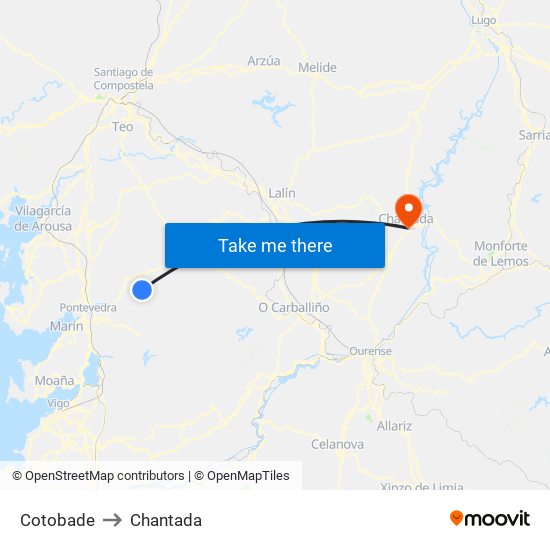 Cotobade to Chantada map