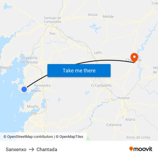 Sanxenxo to Chantada map
