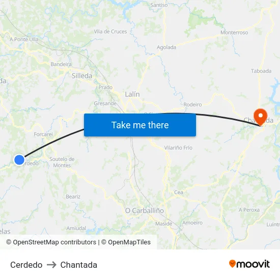 Cerdedo to Chantada map