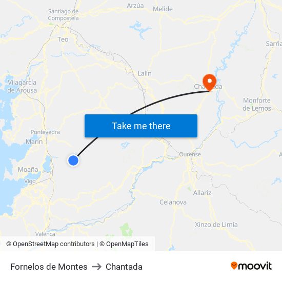 Fornelos de Montes to Chantada map