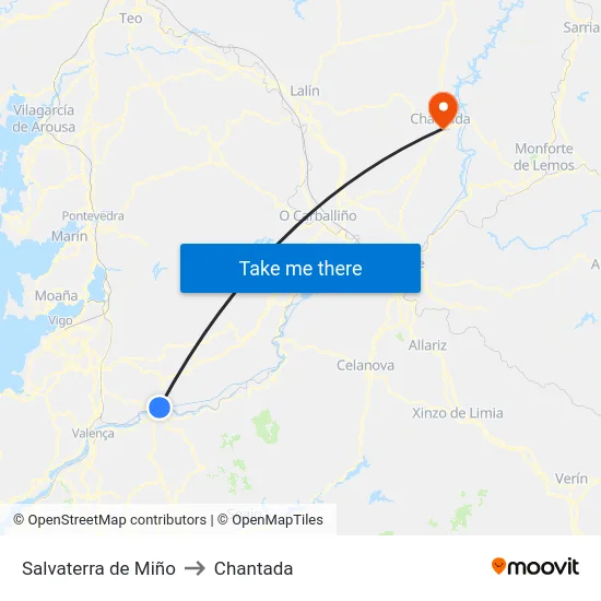 Salvaterra de Miño to Chantada map