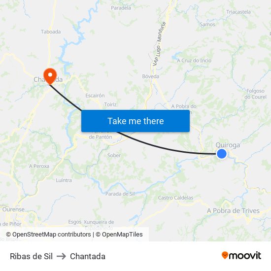 Ribas de Sil to Chantada map