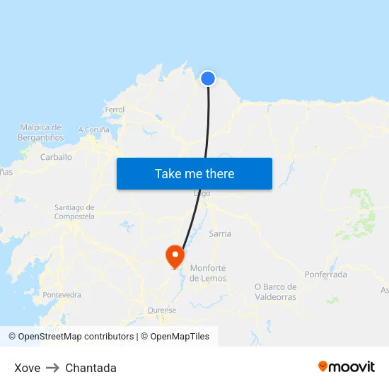 Xove to Chantada map