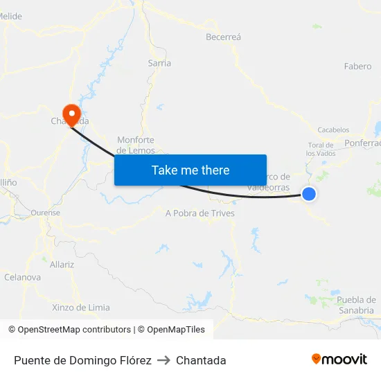 Puente de Domingo Flórez to Chantada map