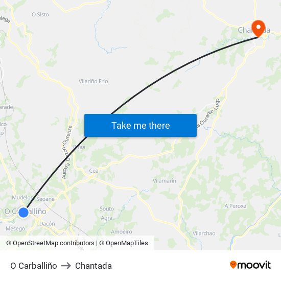 O Carballiño to Chantada map