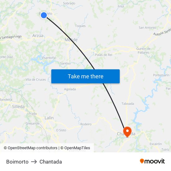 Boimorto to Chantada map