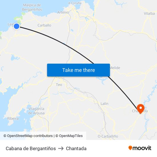 Cabana de Bergantiños to Chantada map